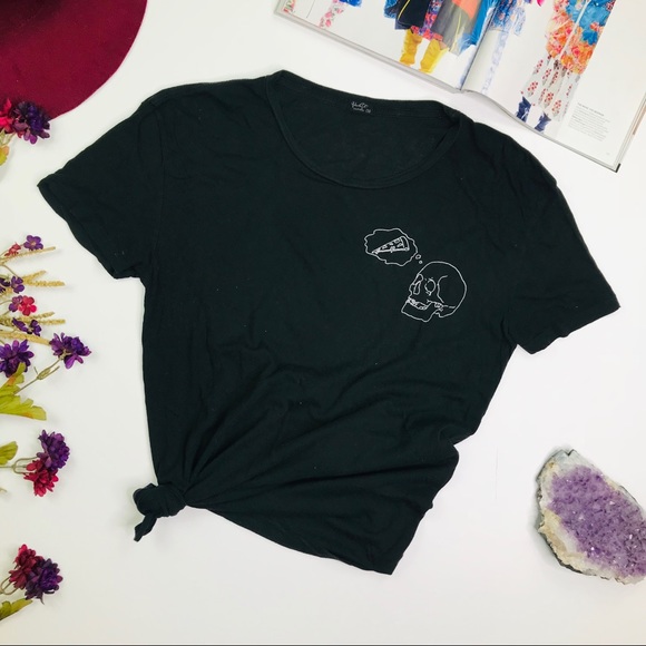 Brandy Melville Tops - [John Galt] Skull Dreaming of Pizza T Shirt OS